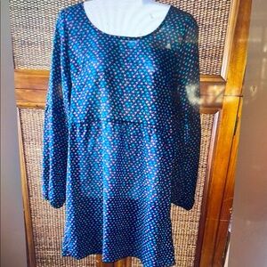 Blue and Red Patterned Long Sleeve Dress